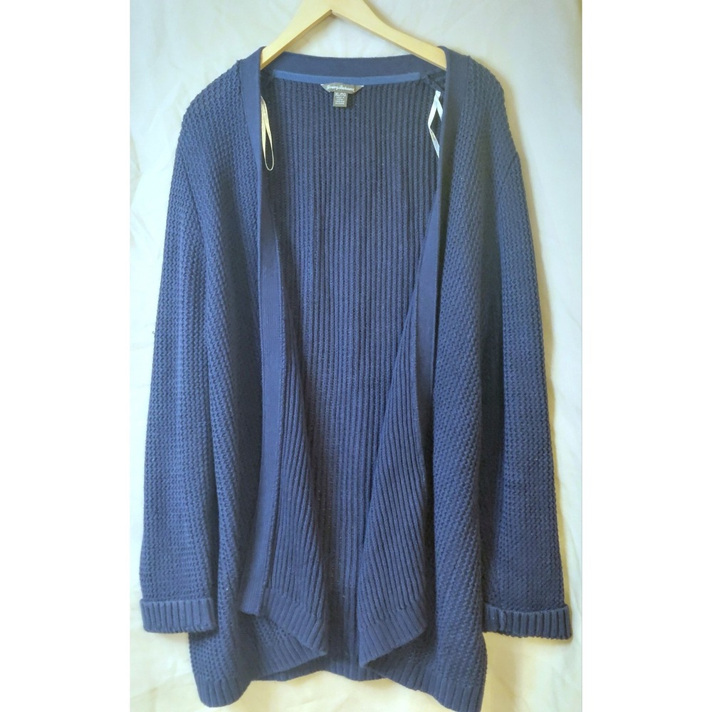 Tommy Bahama Cardigan Sweater Women Nautical XL 100% Cotton  Blue Quiet Luxury